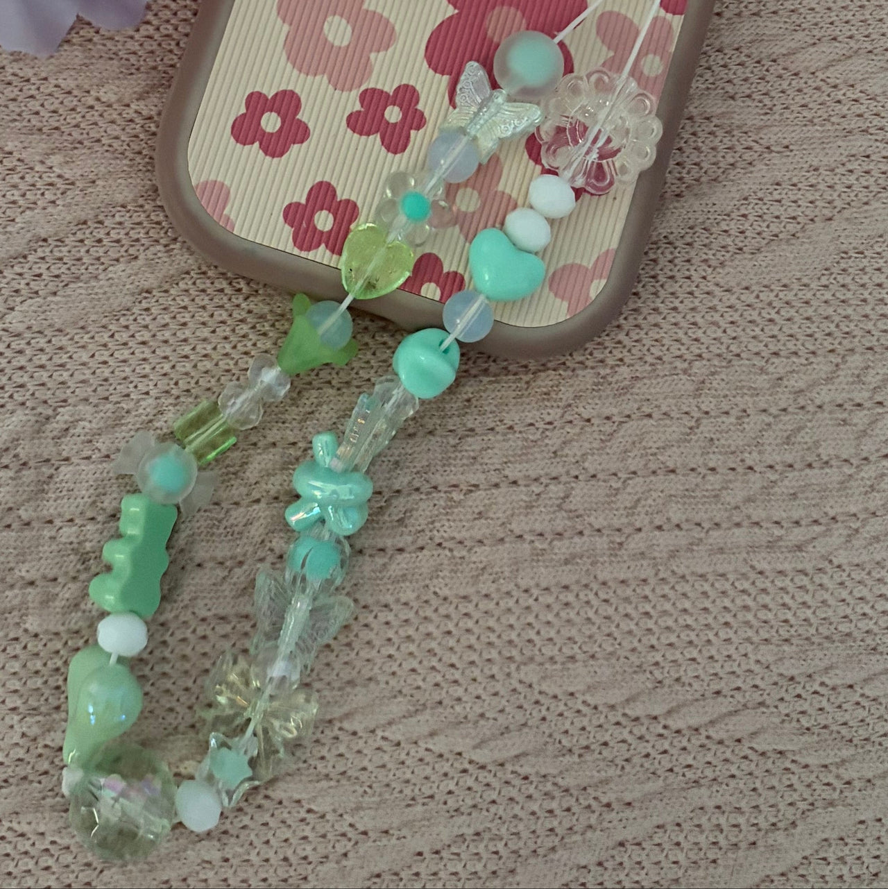 Clear Mint Bow Phone Charm
