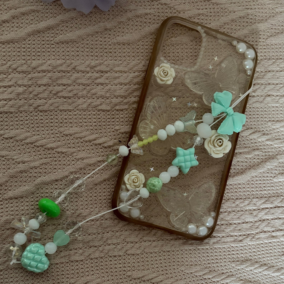 Mint Bow Phone Charm